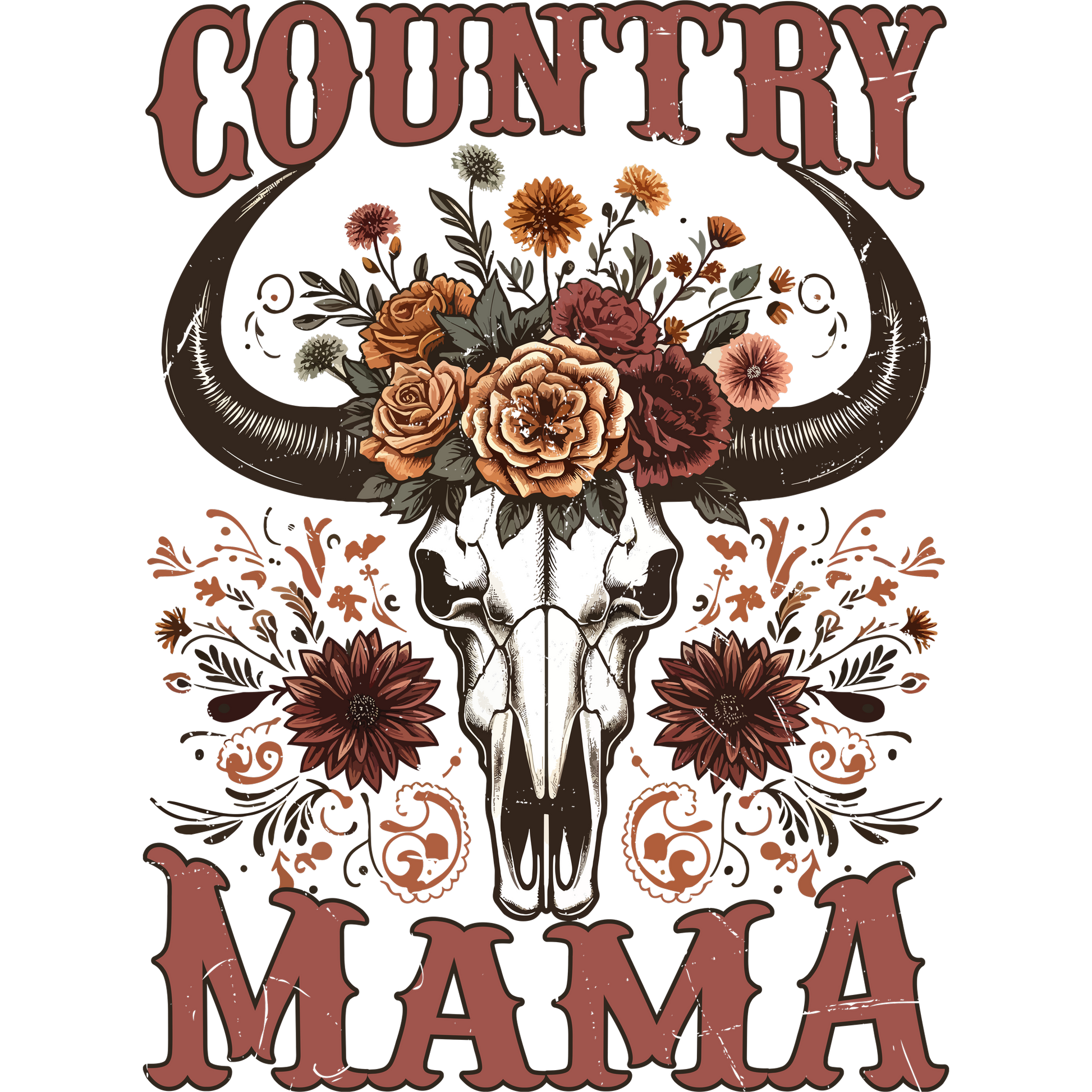 Country Mama Skull with Flowers Art Print