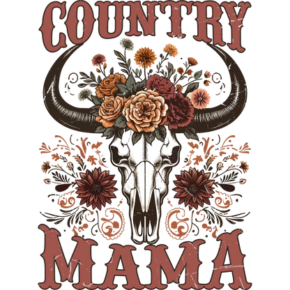 Country Mama Skull with Flowers Art Print