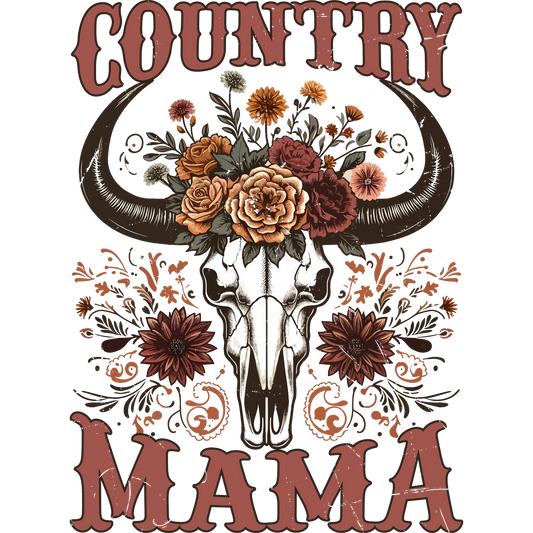 Country Mama Skull with Flowers Art Print