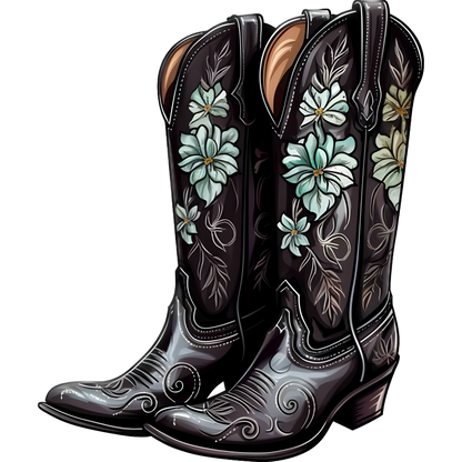 Stylish Black Floral Embroidered Cowboy Boot