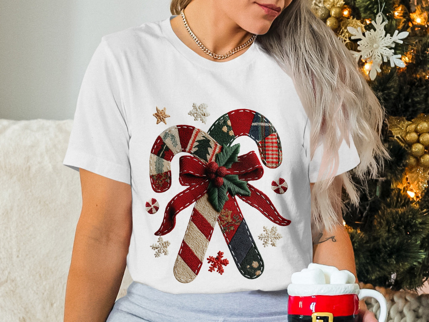 Festive Candy Cane Design Christmas T-shirt