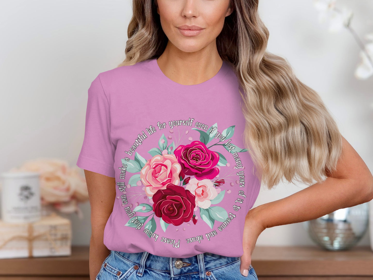 Inspirational Floral Art T-Shirt with Encouraging Quote