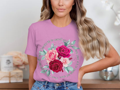 Inspirational Floral Art T-Shirt with Encouraging Quote