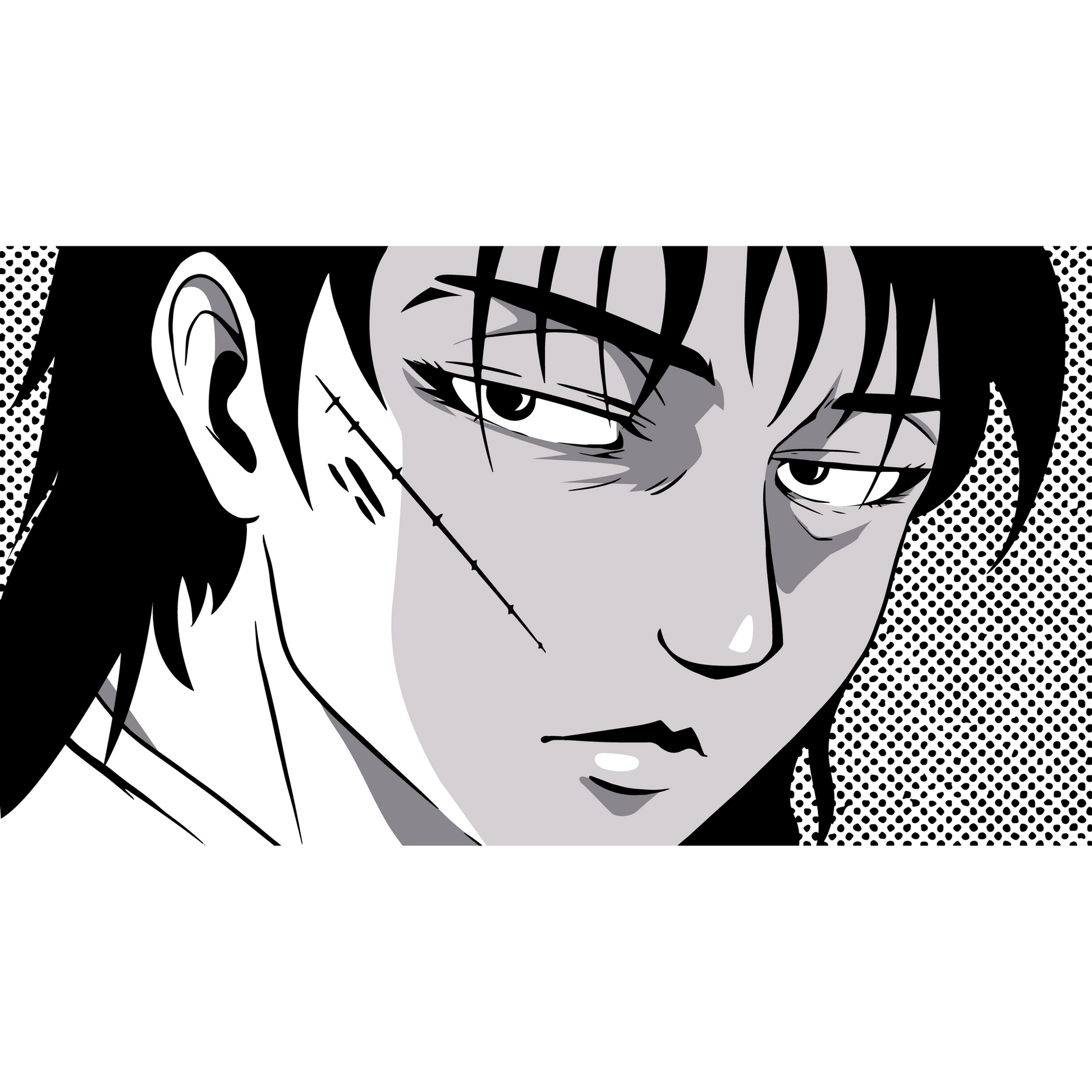 Stylish Anime Character with Scar Print Decor