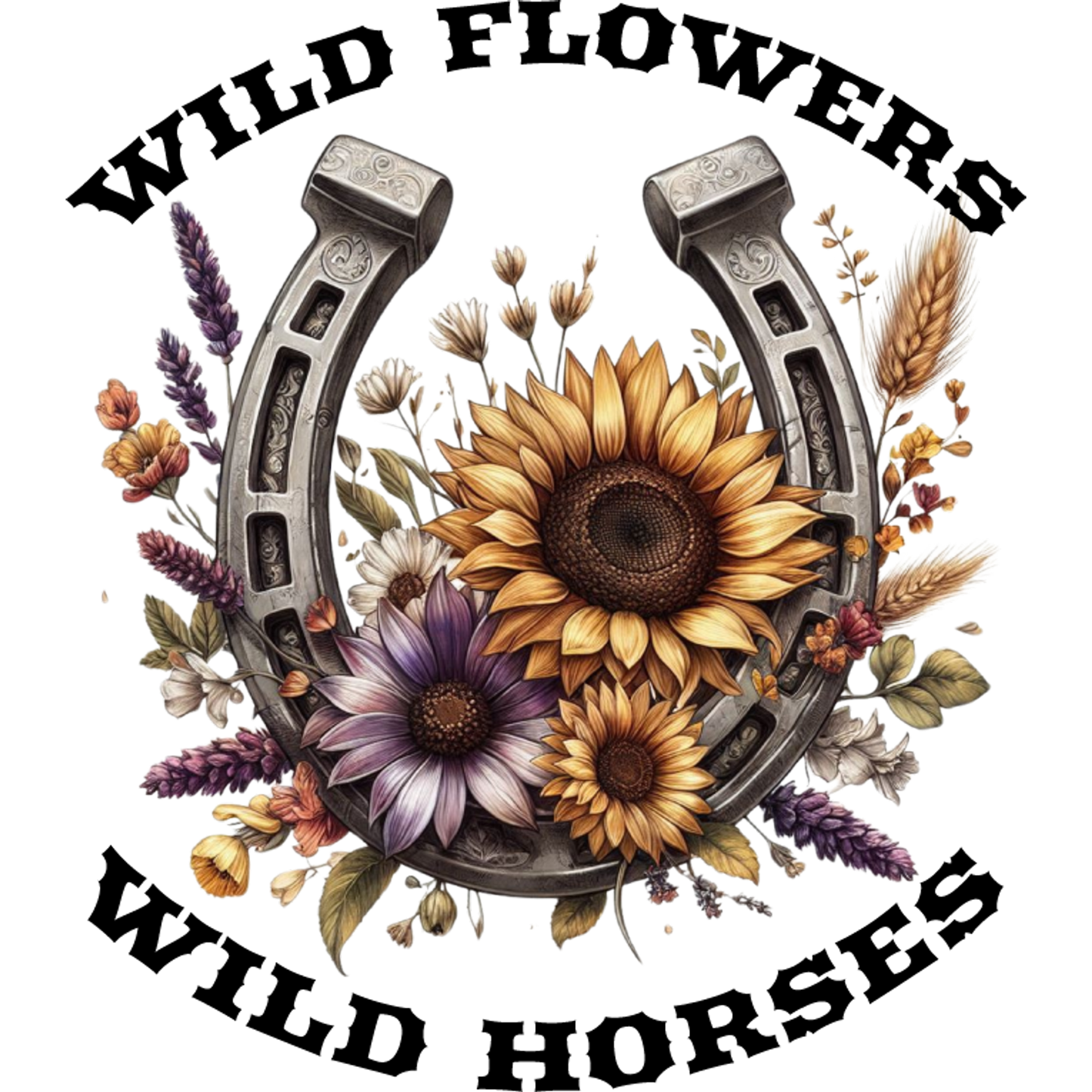 Wild Flowers Wild Horses Floral Horseshoe Design