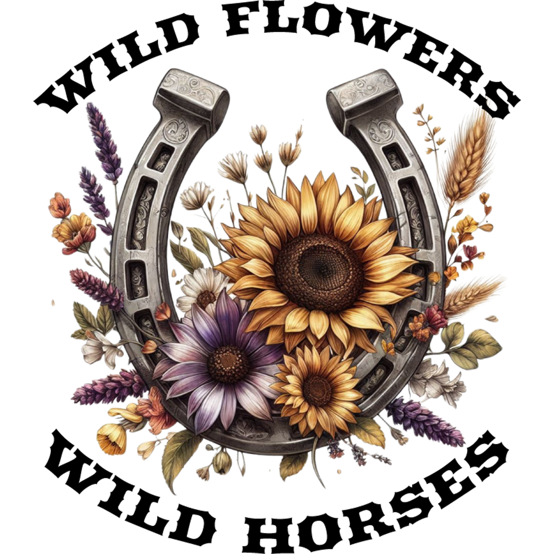 Wild Flowers Wild Horses Floral Horseshoe Design
