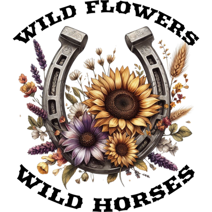 Wild Flowers Wild Horses Floral Horseshoe Design