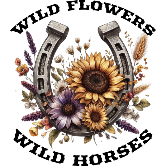 Wild Flowers Wild Horses Floral Horseshoe Design