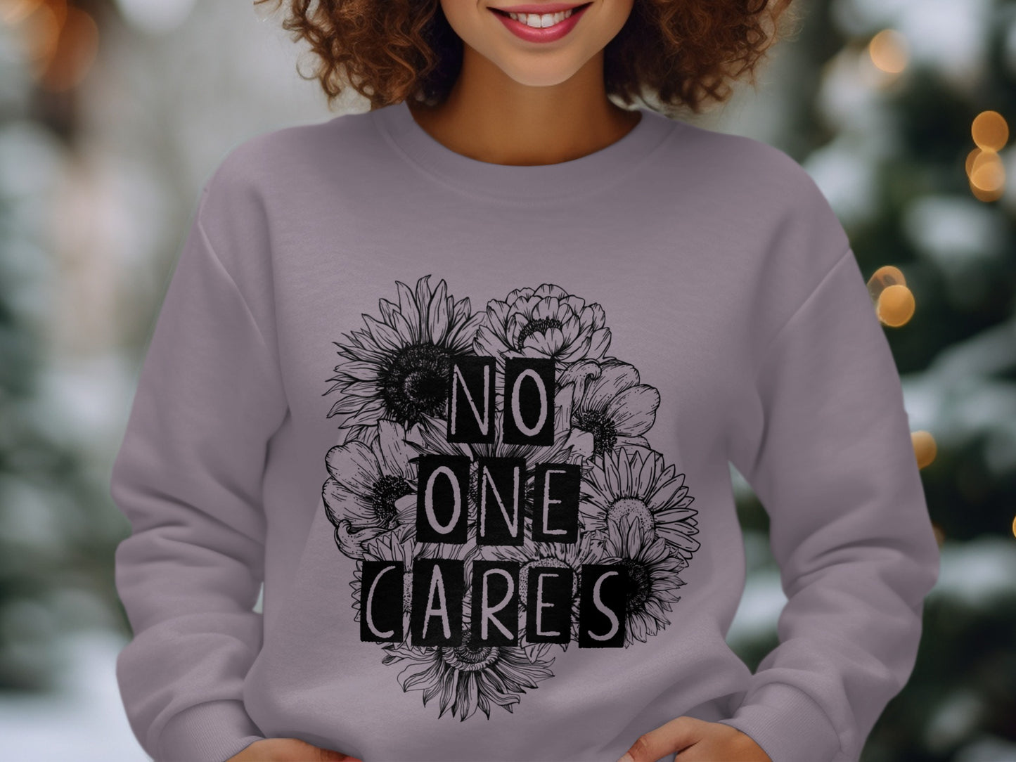 Bold No One Cares Floral Design Sweatshirt