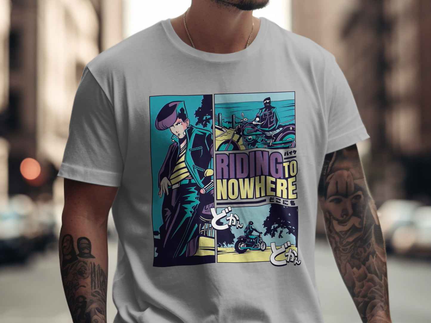 Riding to Nowhere Biker Anime Graphic T-Shirt