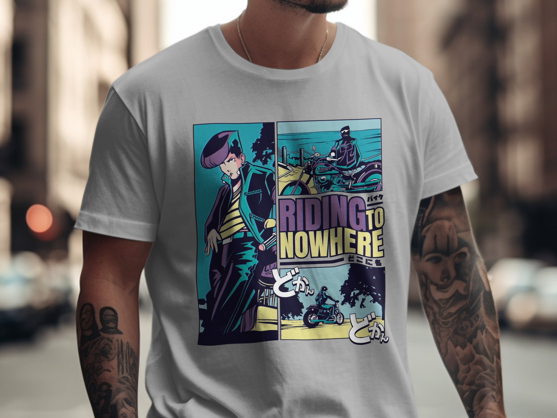 Riding to Nowhere Biker Anime Graphic T-Shirt