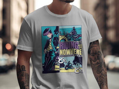Riding to Nowhere Biker Anime Graphic T-Shirt