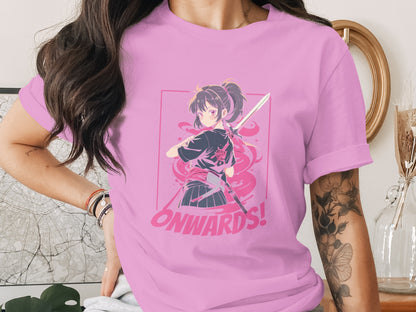 Pink Graphic Tee with Anime Character Onwards!