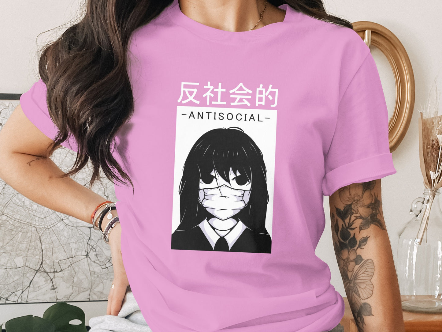 Stylish Pink Antisocial Graphic Fashionable Tee
