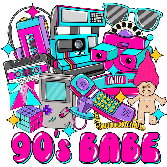 Nostalgic 90s Babe Retro Accessories Graphic Design