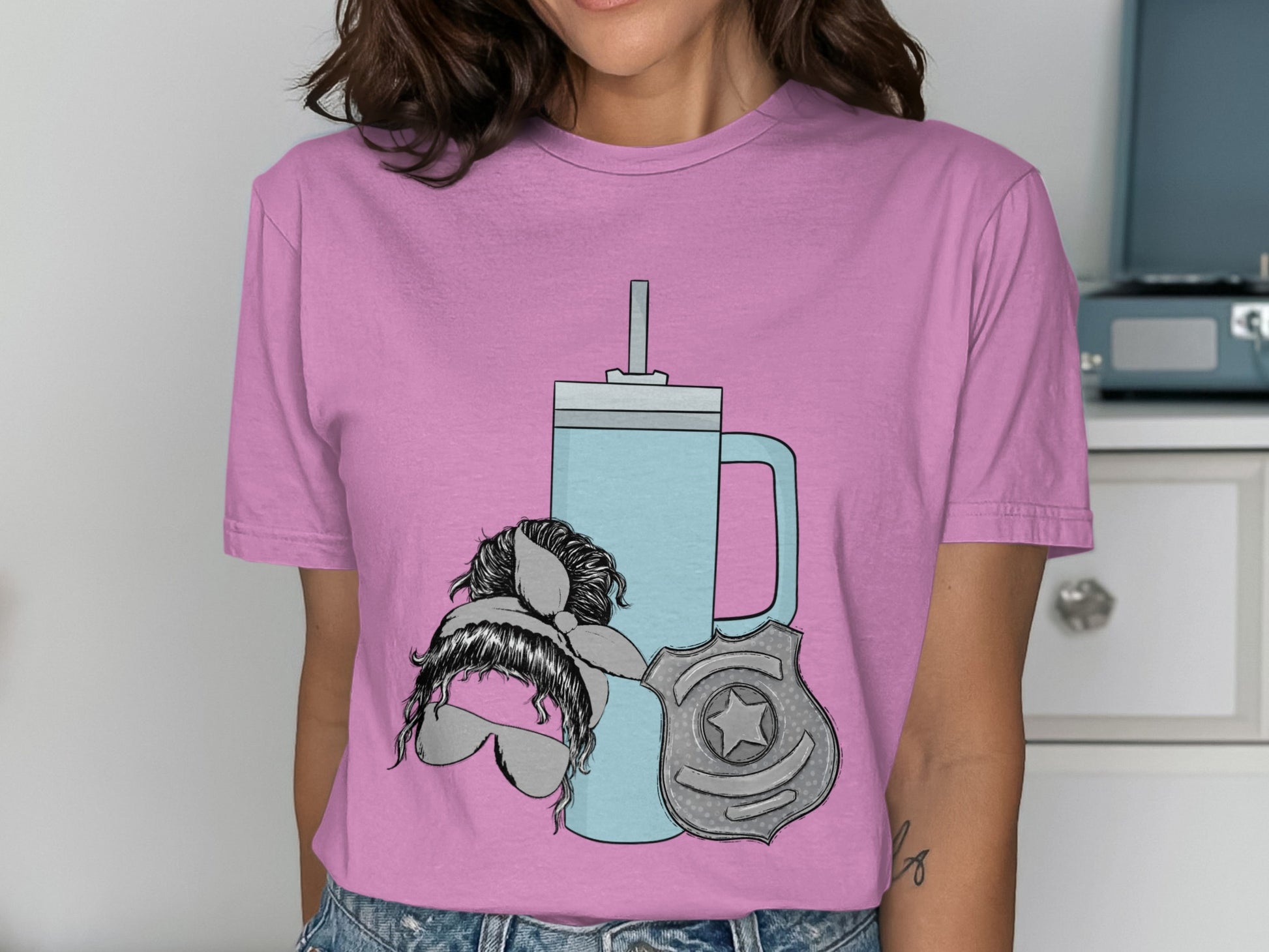 Funny Graphic Tee with Humorous Drink and Hat Design