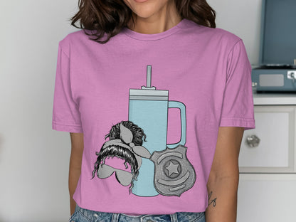 Funny Graphic Tee with Humorous Drink and Hat Design