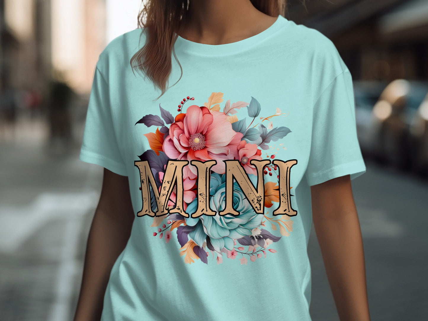 Vibrant Floral Mini Letters Cute T-Shirt Design