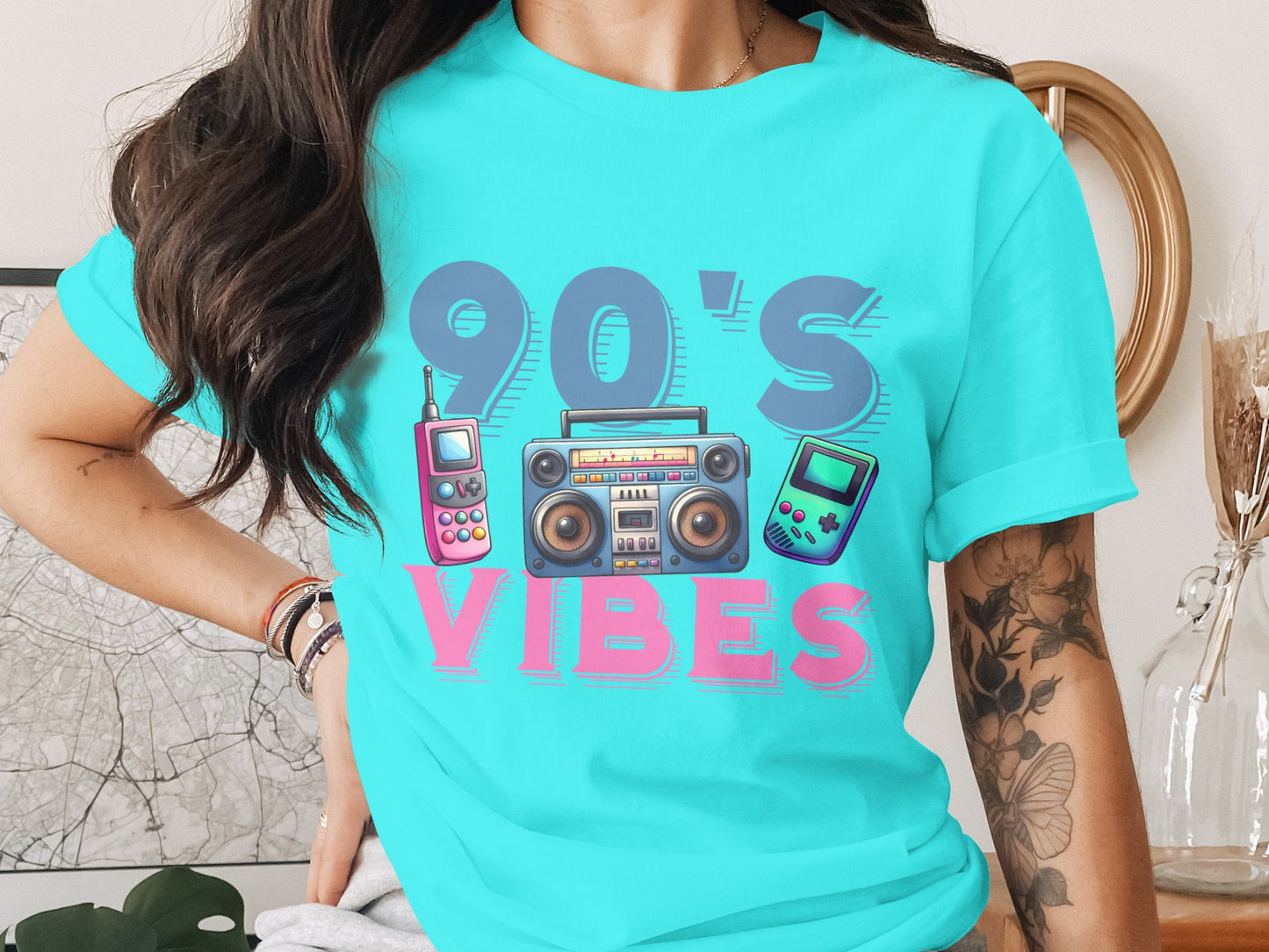 90's Vibes Graphic Tee with Retro Devices Print