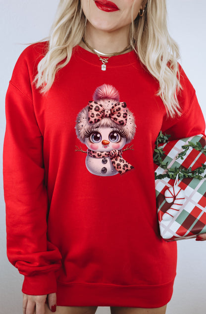 Cute Festive Snowman with Leopard Print Sweatshirt