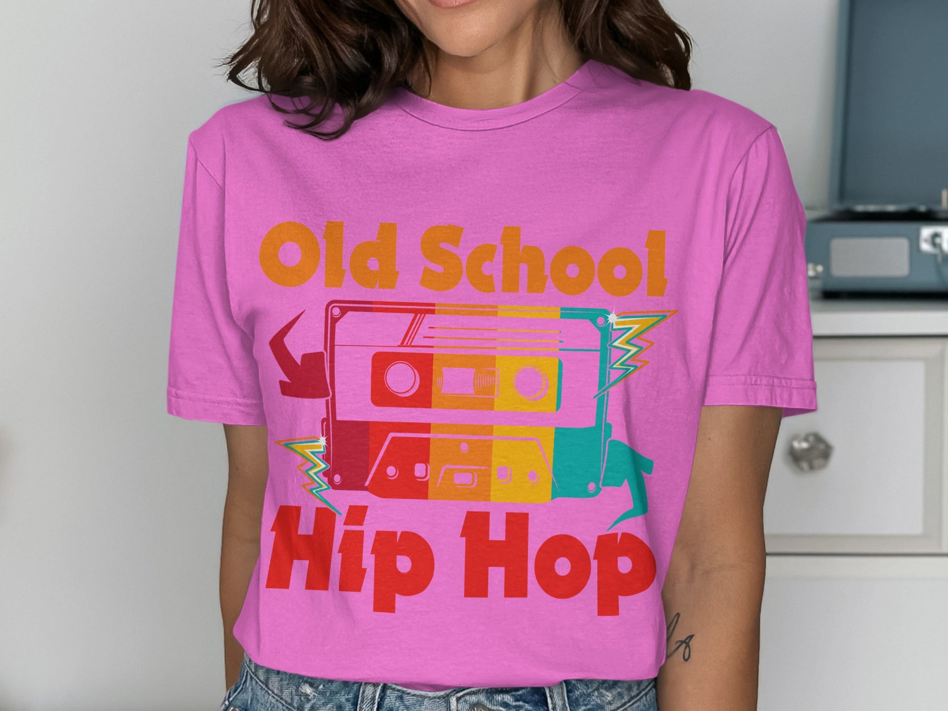 Old School Hip Hop with Cassette Tape Graphic Shirt