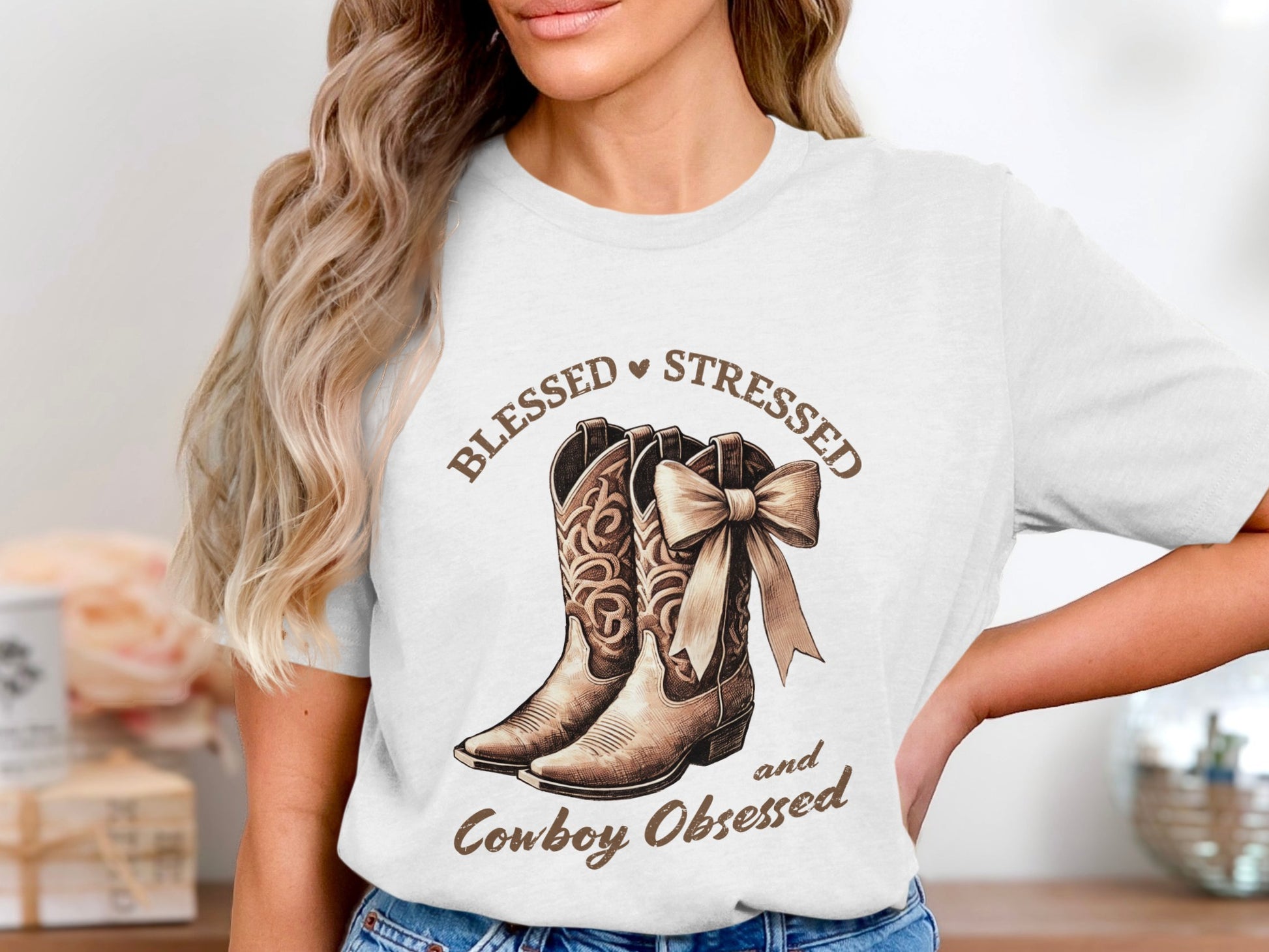 Blessed Stressed Cowboy Obsessed Western T-Shirt