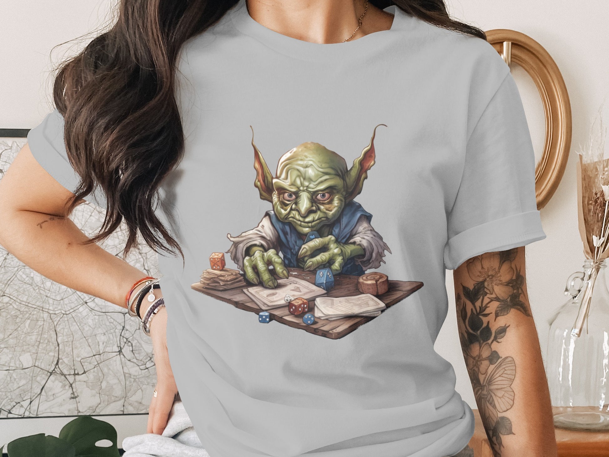 Quirky Alien Rolling Dice Art Printed T-Shirt Apparel