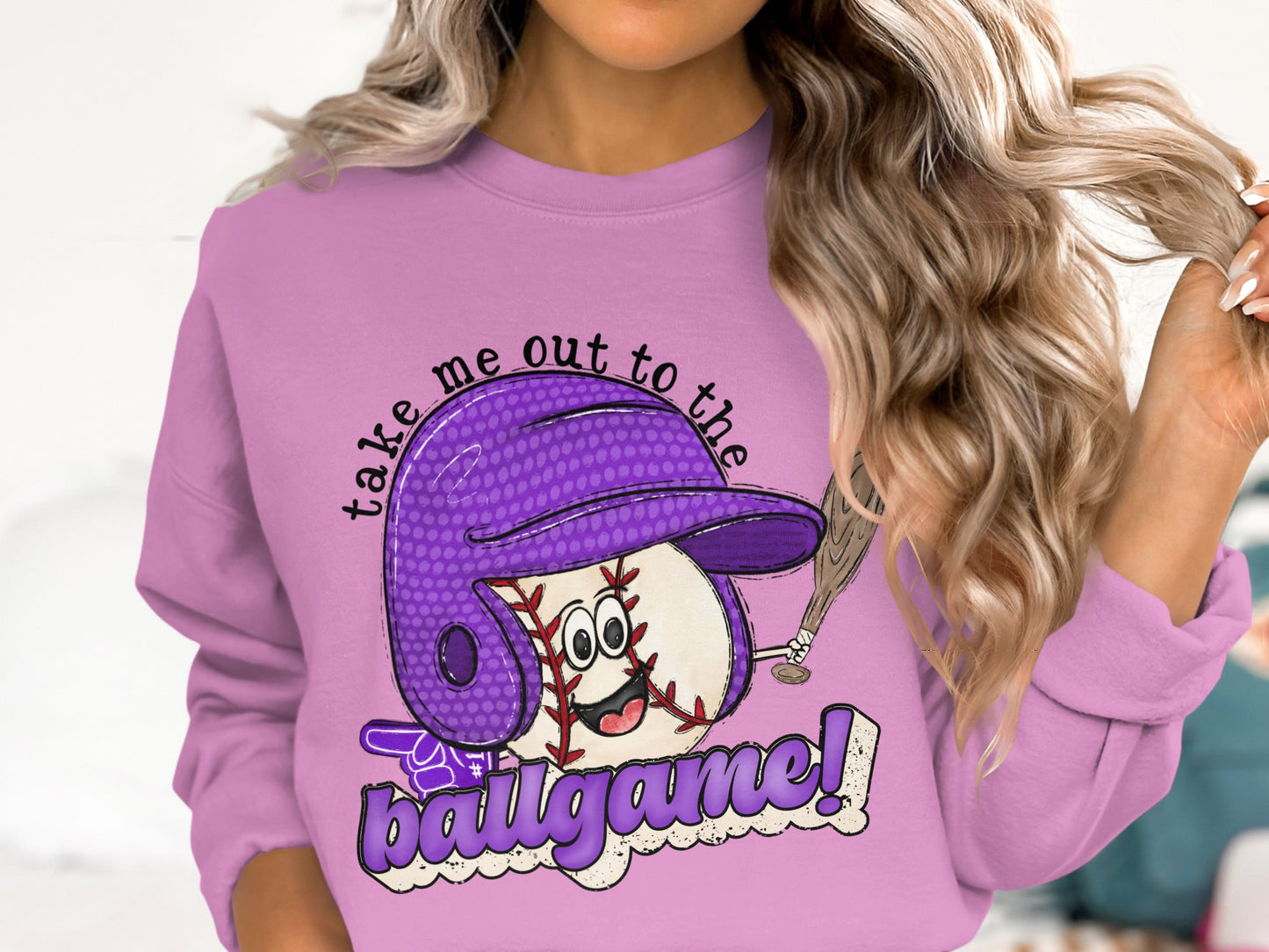 Take Me Out To The Ballgame T-Shirt, Cartoon Baseball, Baseball Helmet, Baseball Fan, DTF Transfers, Ready to Press
