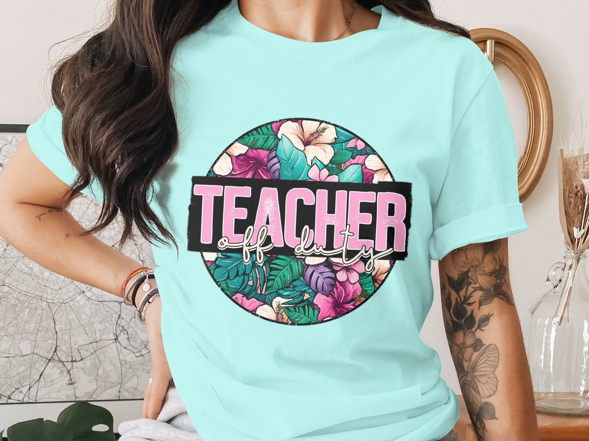 Teacher Off Duty Tropical Floral Graphic Tee