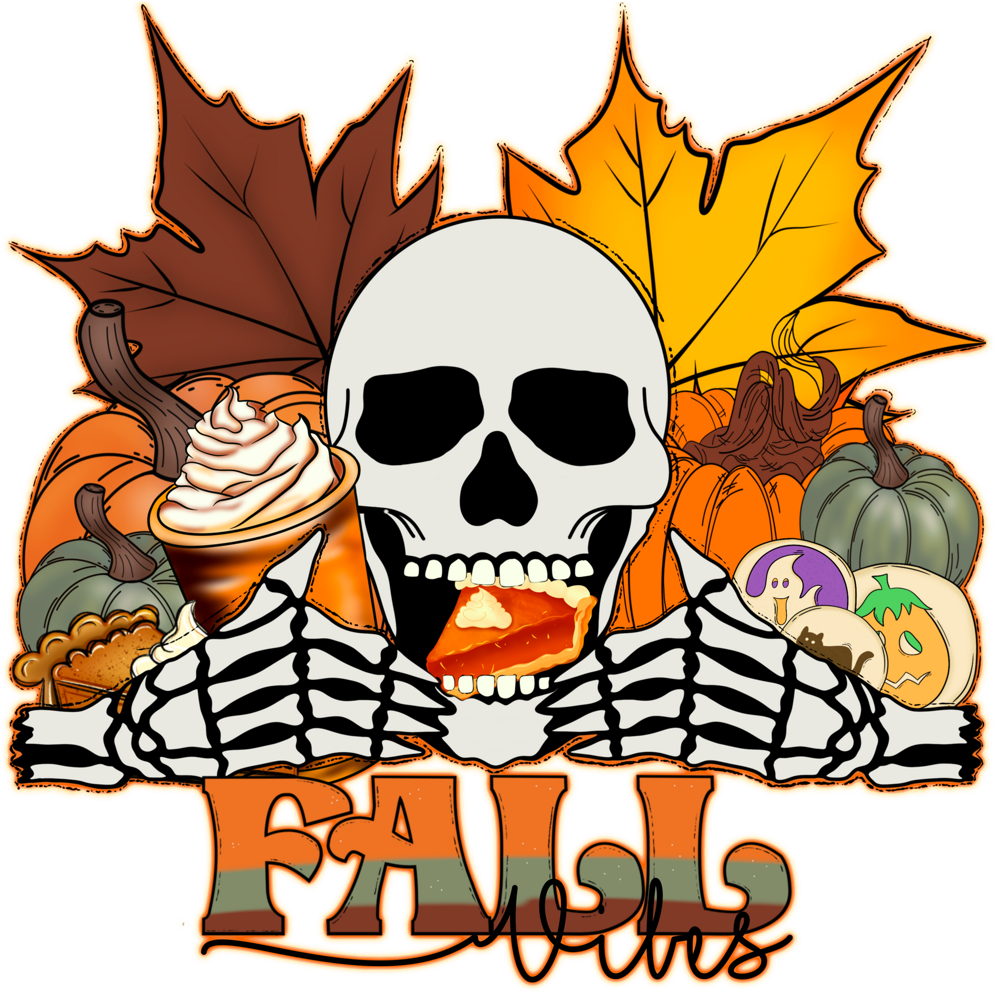 Halloween Skull with Autumn Leaves Fall Vibes Shirt