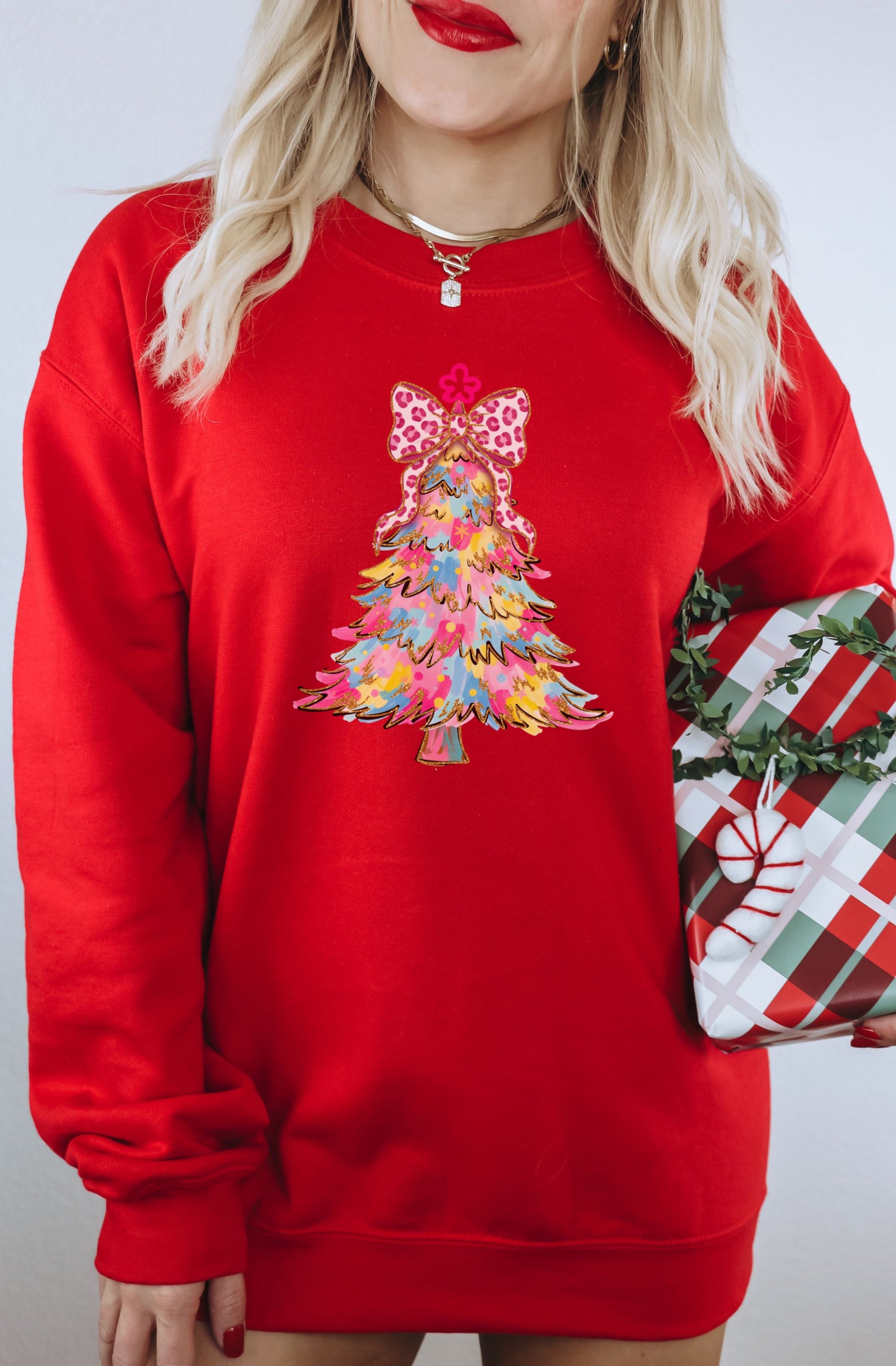 Festive Christmas Tree Red Sweatshirt Adds Holiday Cheer