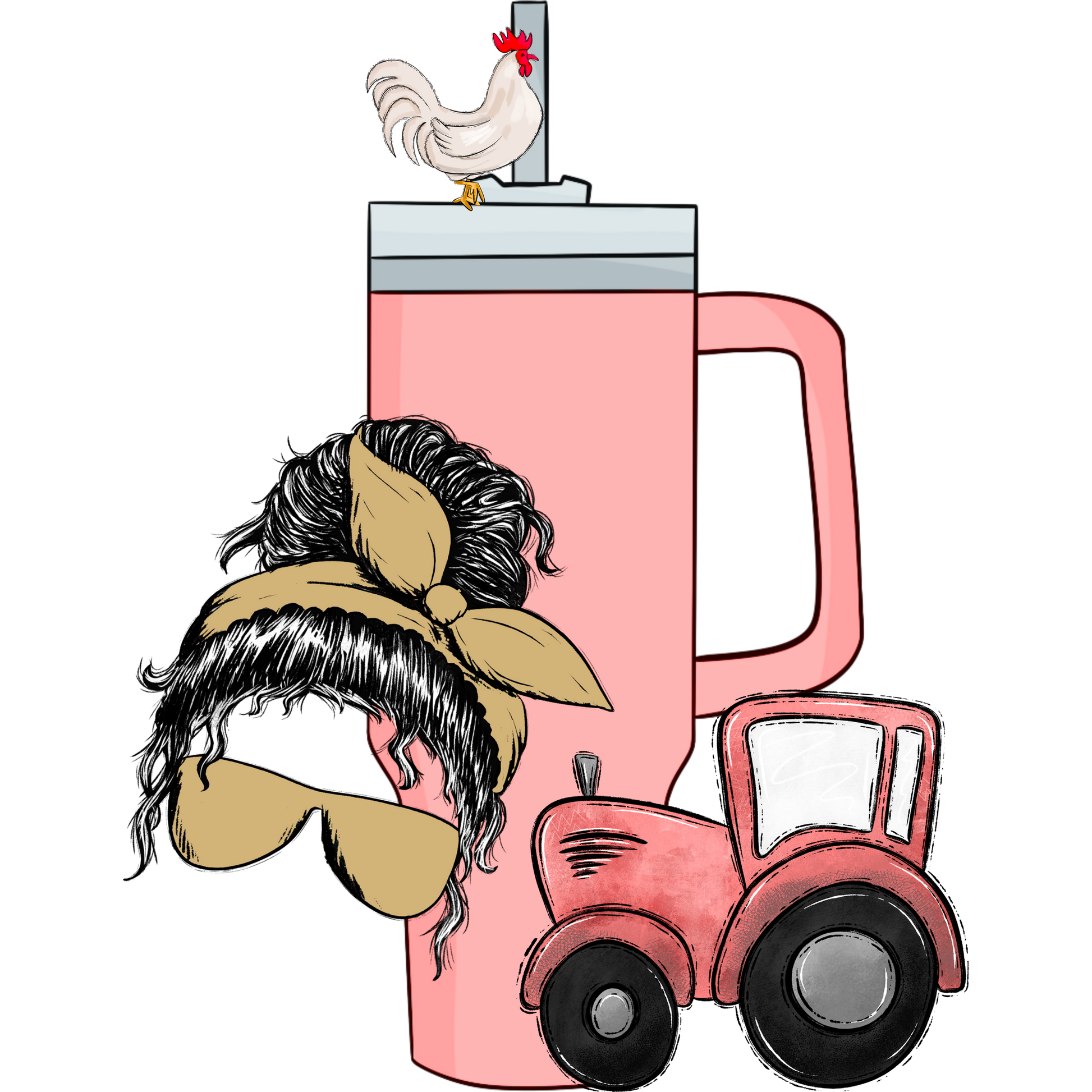 Farm Life Pink Tractor and Rooster Mug Design