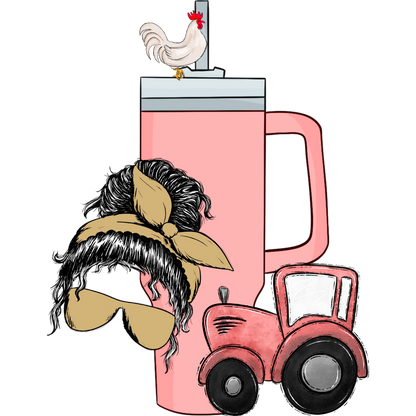 Farm Life Pink Tractor and Rooster Mug Design
