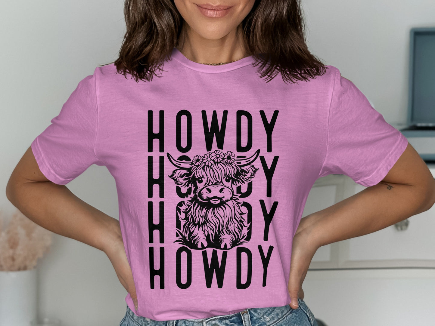 Howdy Howdy Howdy Cow Print Graphic Tee Shirt