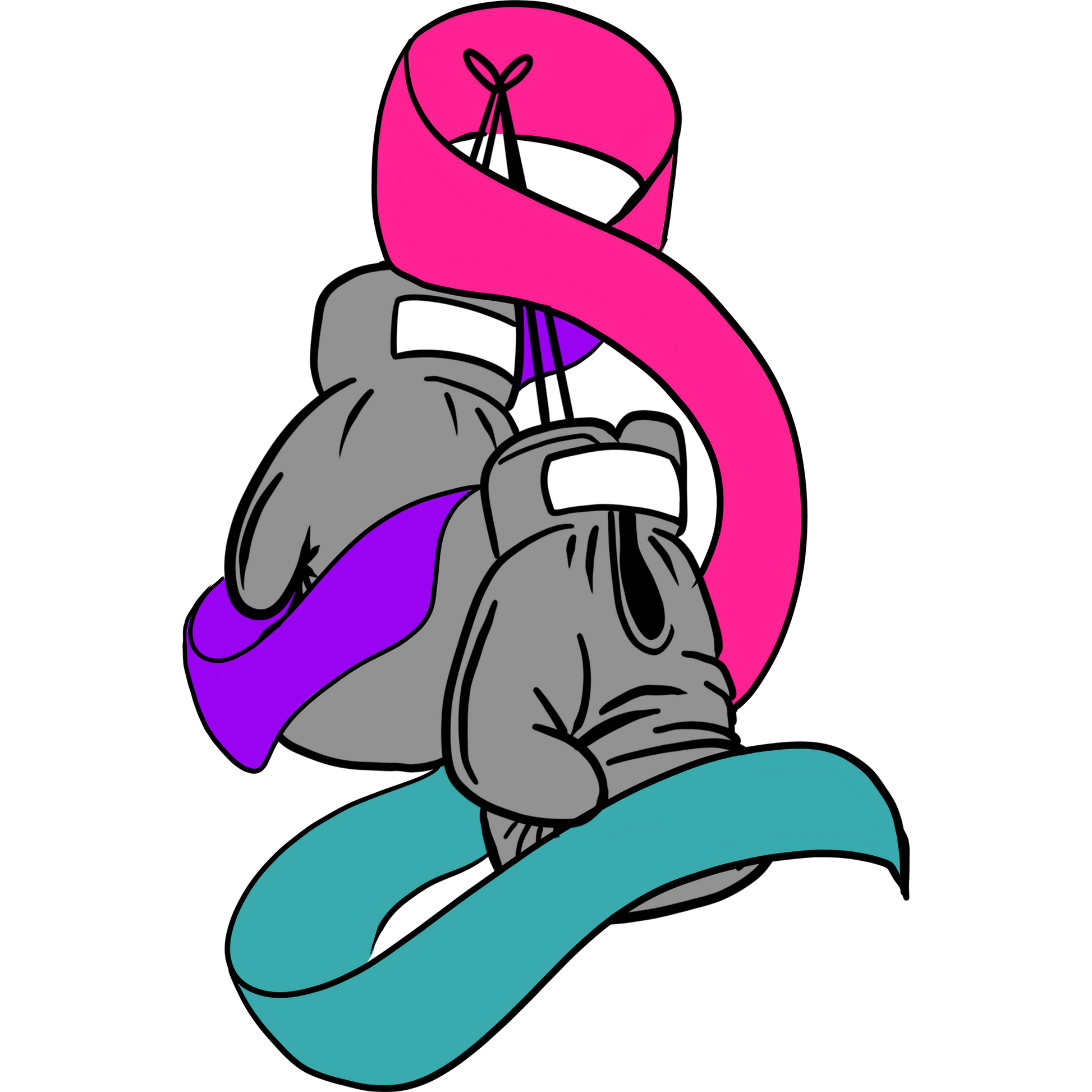 Vividly Colored Boxing Gloves with Ribbons Illustration