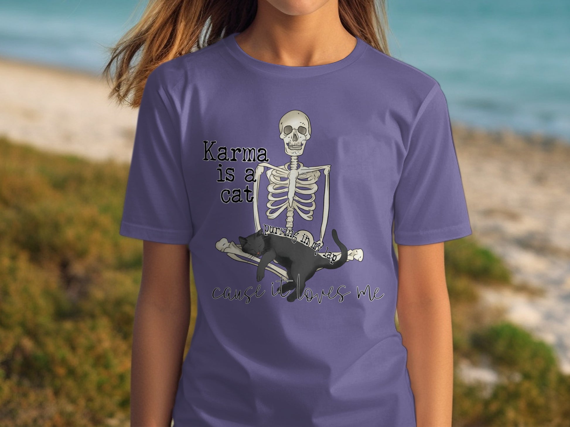 Karma Is a Cat Skeleton Halloween Shirt