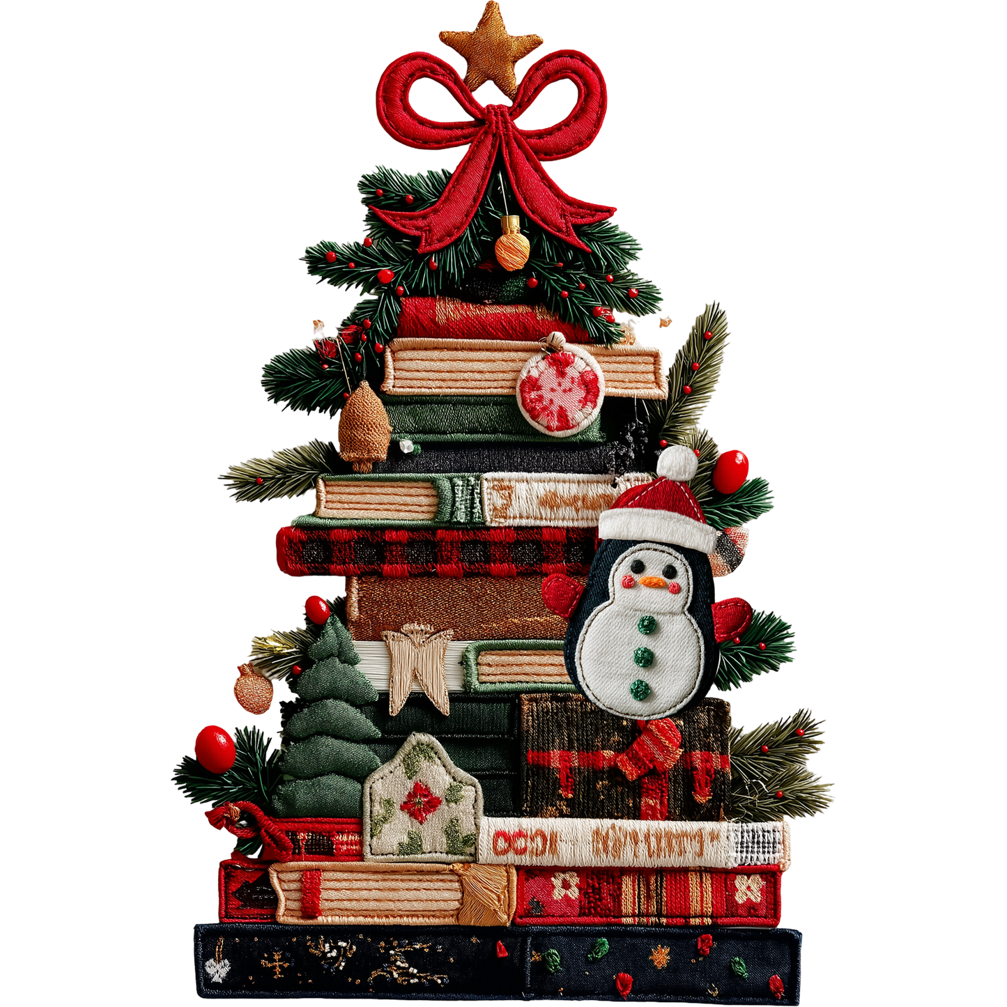 Festive Stacked Christmas Books Decor with Snowman