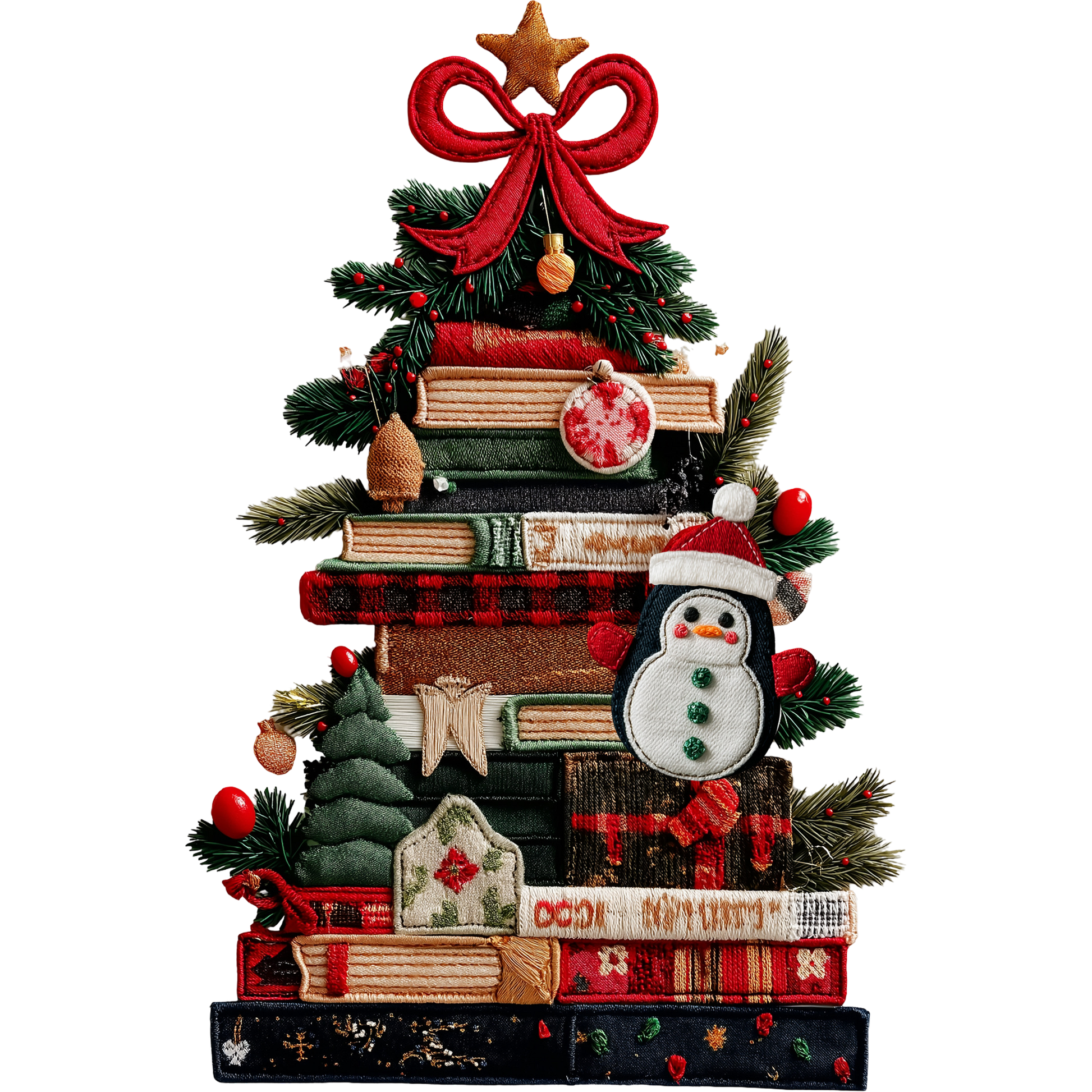 Festive Stacked Christmas Books Decor with Snowman