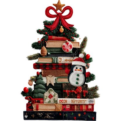 Festive Stacked Christmas Books Decor with Snowman