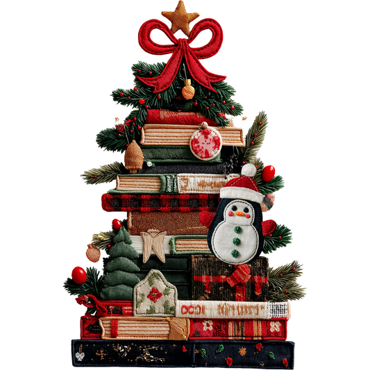 Festive Stacked Christmas Books Decor with Snowman