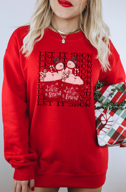 Let It Snow Red Sweatshirt with Snowman Design