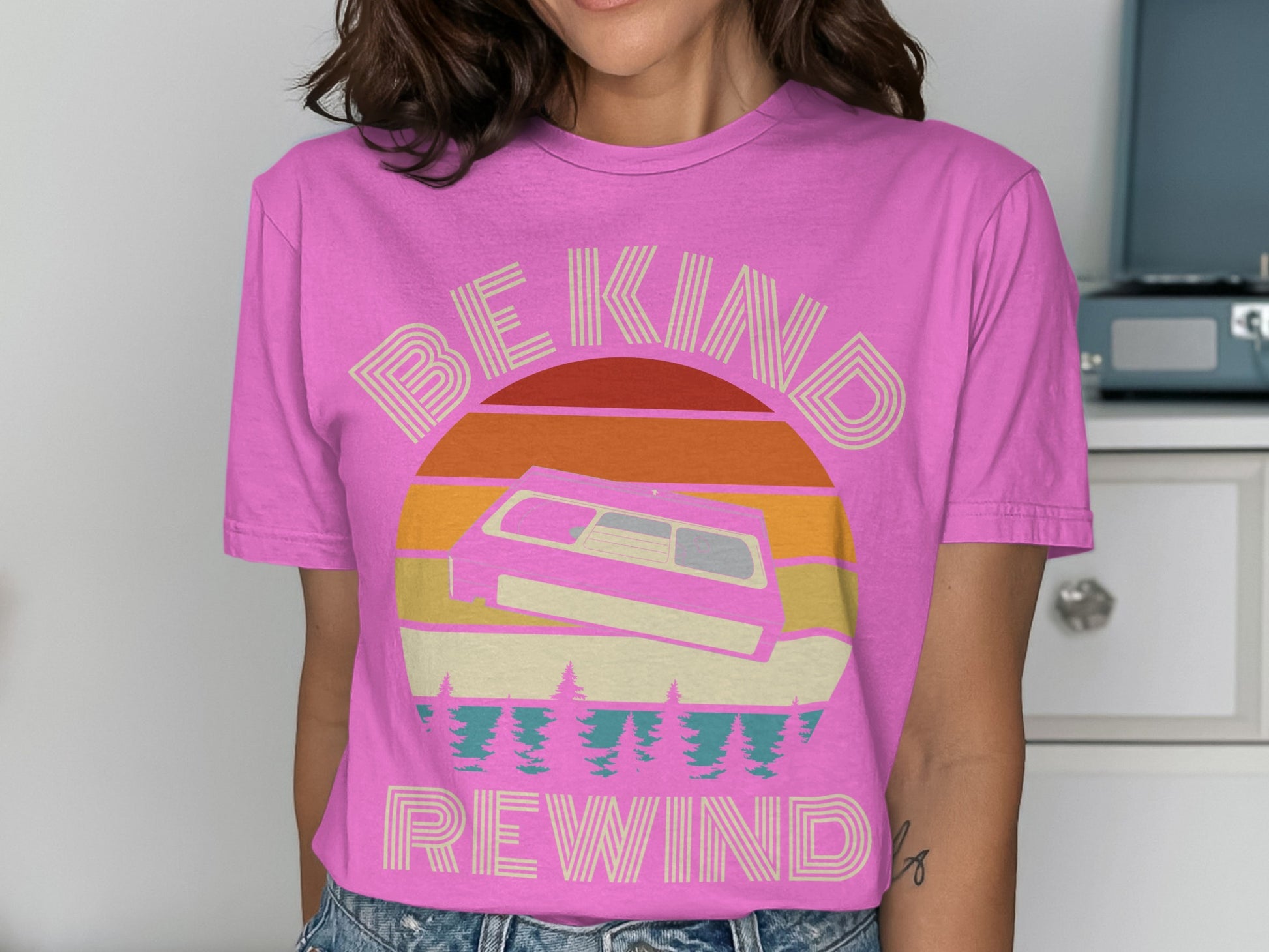 Be Kind Rewind Colorful Throwback Graphic Tee
