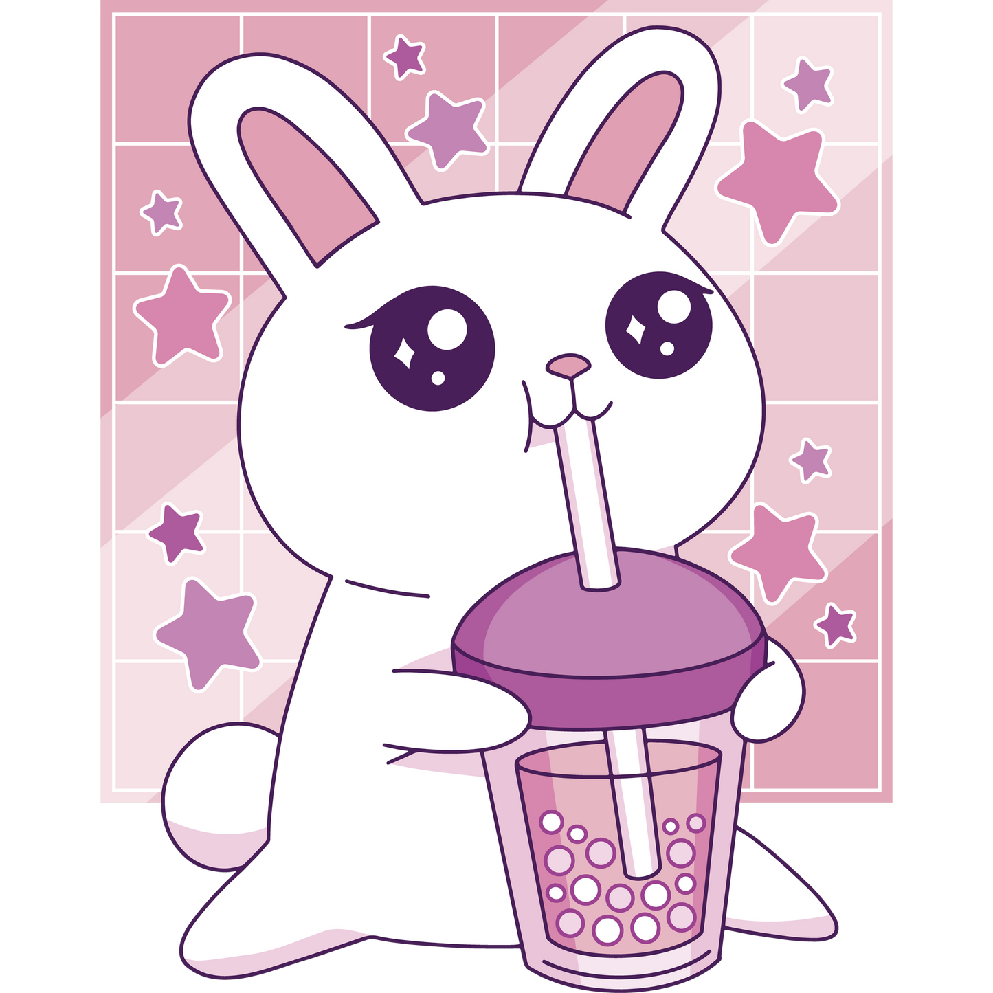 Cute Cartoon Bunny With Boba Drink illustration