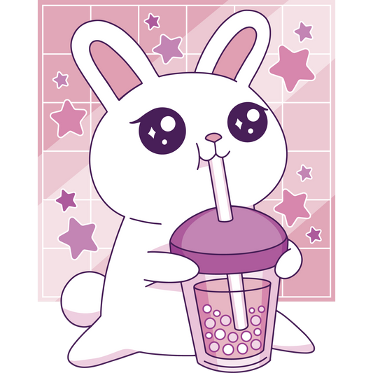 Cute Cartoon Bunny With Boba Drink illustration