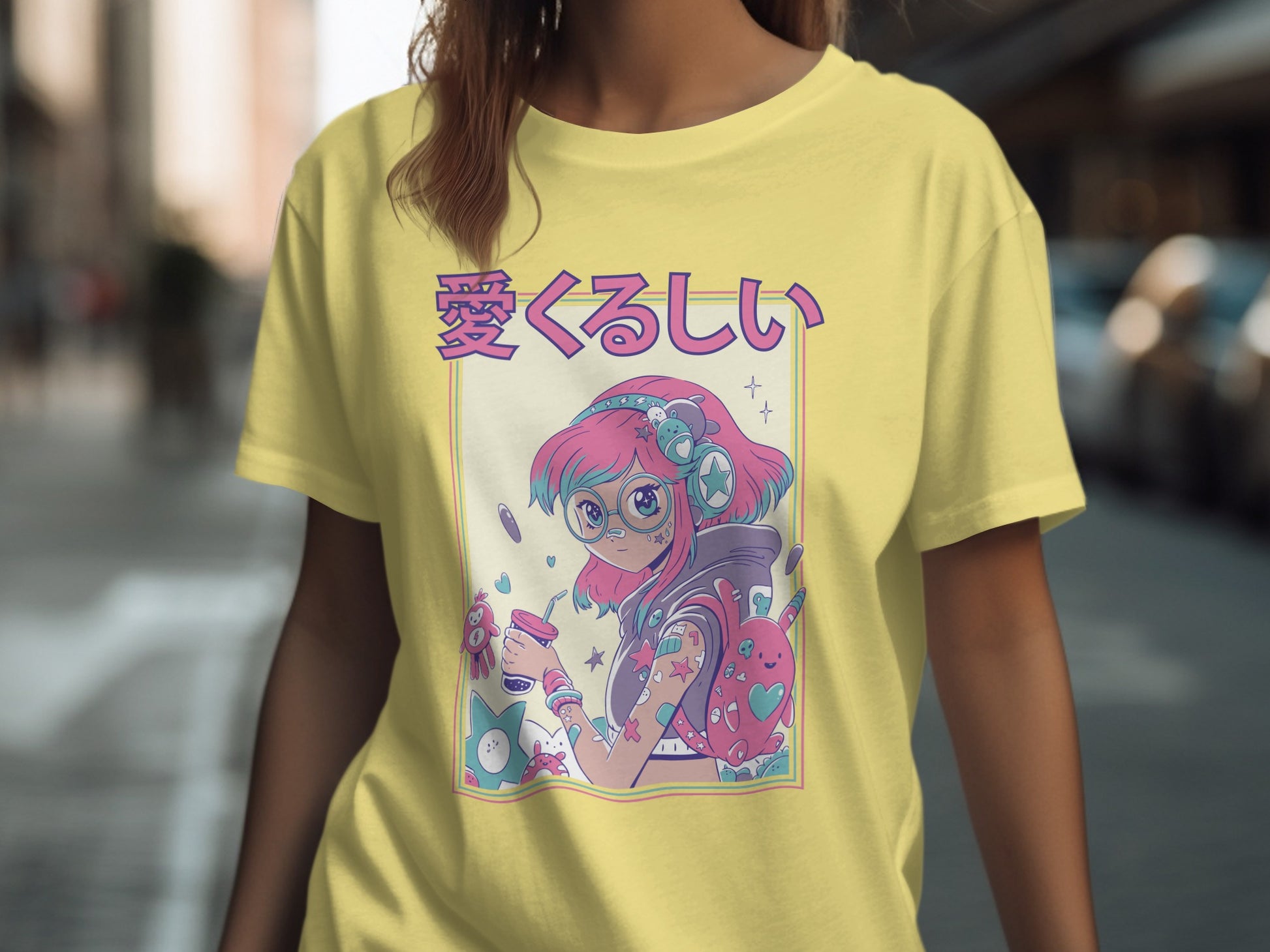 Cute Anime Girl Wearable Art Yellow Tee
