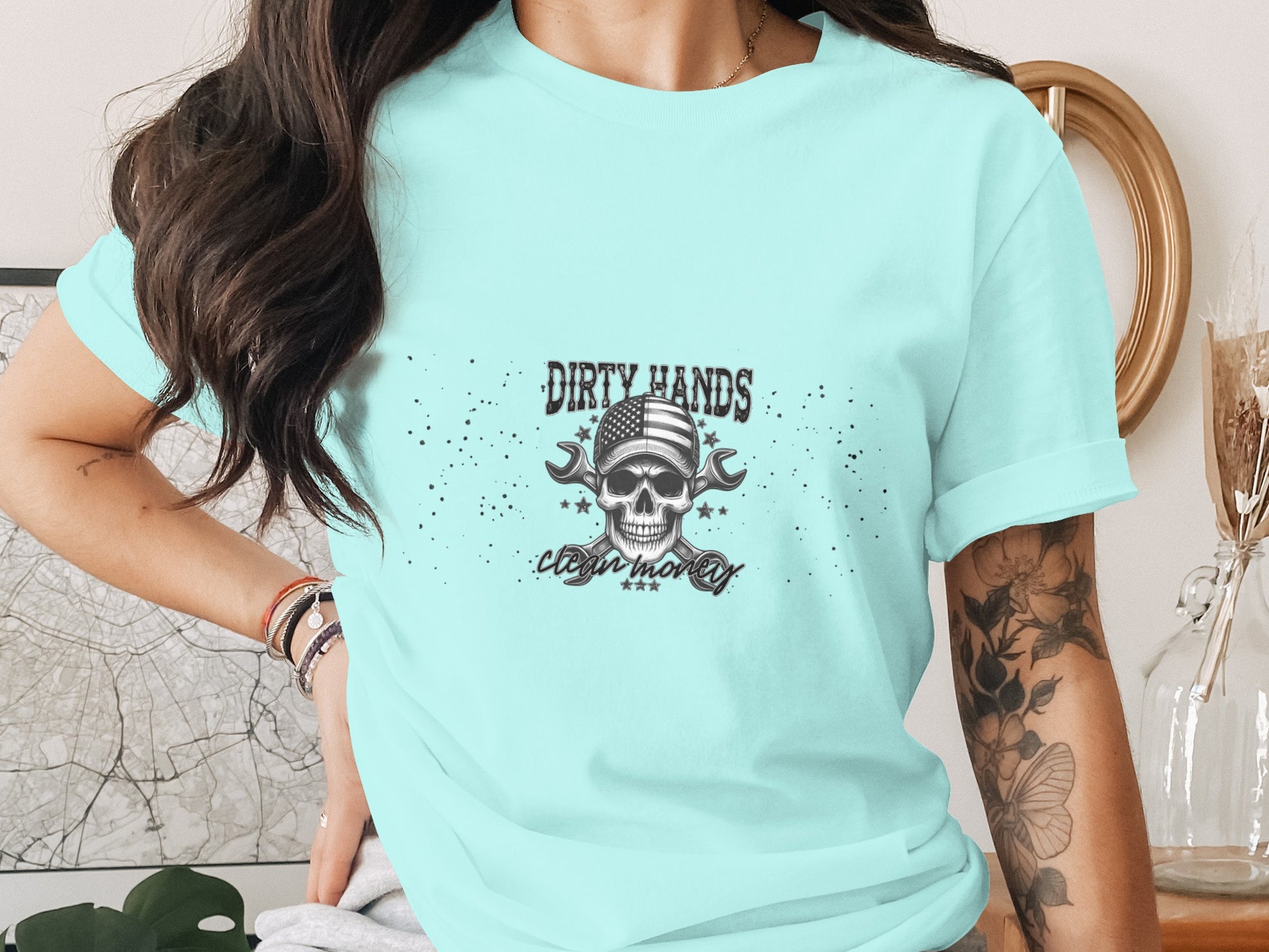 Dirty Hands Clean Money Skull Graphic Tee