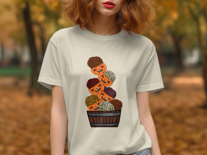 Pumpkin Faces and Flowers Halloween Themed T-Shirt