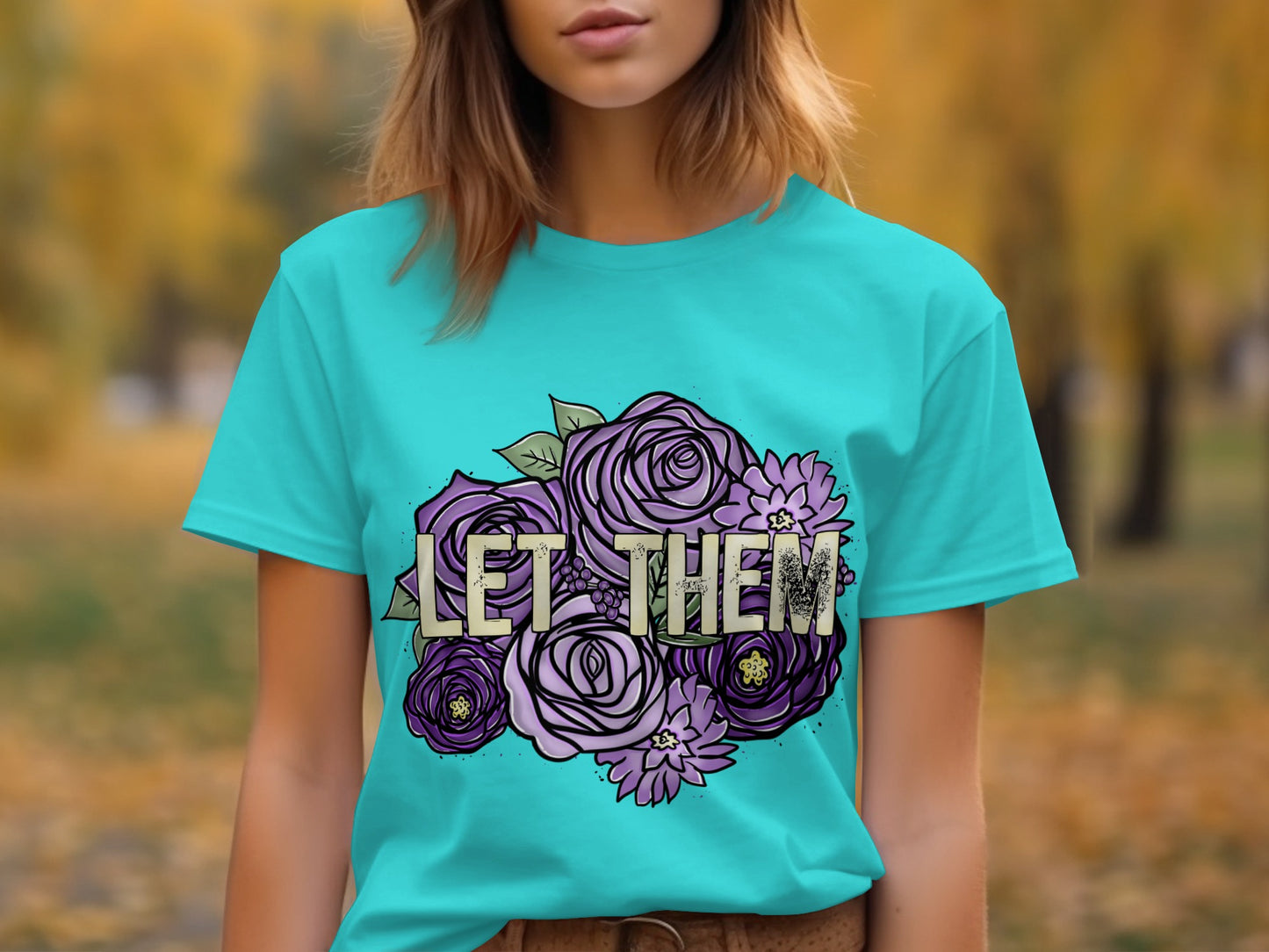 LET THEM Purple Flower Print Women's T-shirt