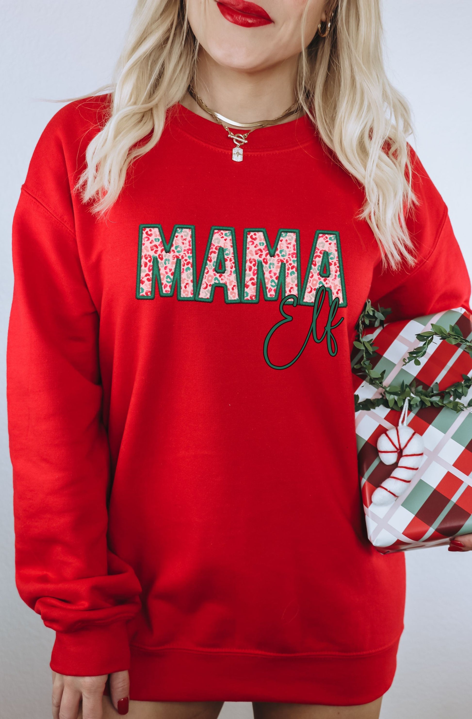 Festive Mama Elf Sweater Perfect for Holiday Season