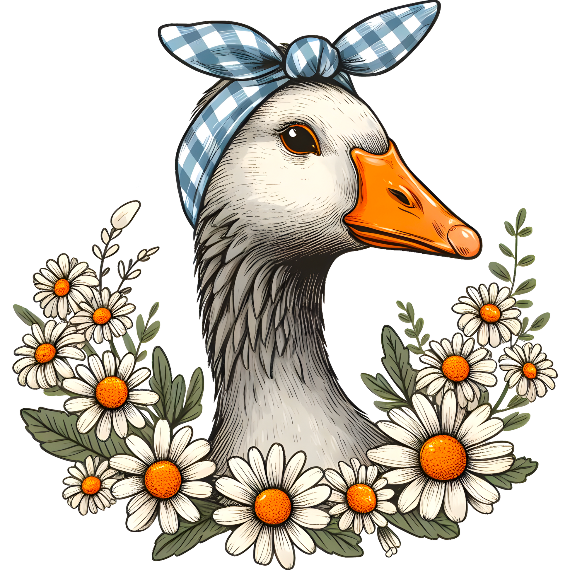 Stylish Goose with Floral Wreath Illustration Art